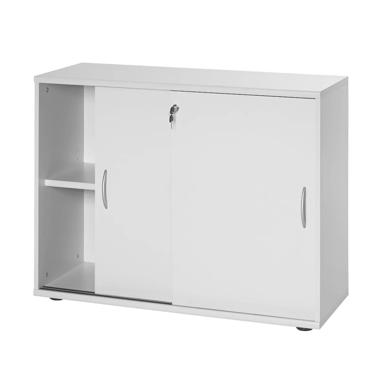 Lichtgrauer PROREGAL Schiebetürenschrank Lion, 76x100x40 cm, mit 2 Fächern. Aktenschrank für Büro/Homeoffice.