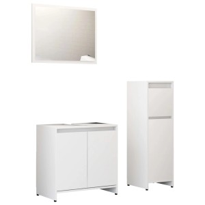 vidaXL Badmöbel-Set, 3-teilig, weiß: Unterschrank, Spiegelschrank, Spiegel für Badezimmer.
