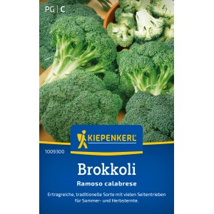 Kiepenkerl Brokkoli Ramoso calabrese Samenpackung mit frischem Brokkoli.