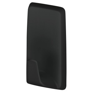 Schwarzer, eckiger Tesa Powerstrips Klebehaken S für bis zu 1 kg Tragkraft.