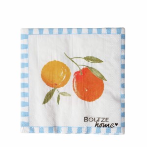 Boltze Servietten Fruits mit Orangenmotiv, blau-weiß karierter Rand, 20 Stück.