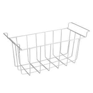 Weißer Tronitechnik Aufbewahrungskorb aus Draht für Gefriertruhen.