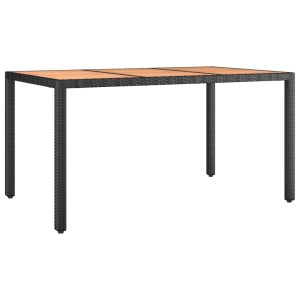 Schwarzer vidaXL Gartentisch mit Holzplatte aus Akazie und Poly Rattan.