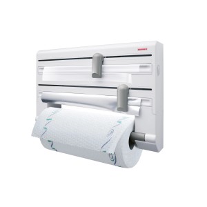 Leifheit Wandrollenhalter Parat für Alu-, Frischhalte- und Küchenrolle, weiße Küchenhelfer zur Wandmontage.