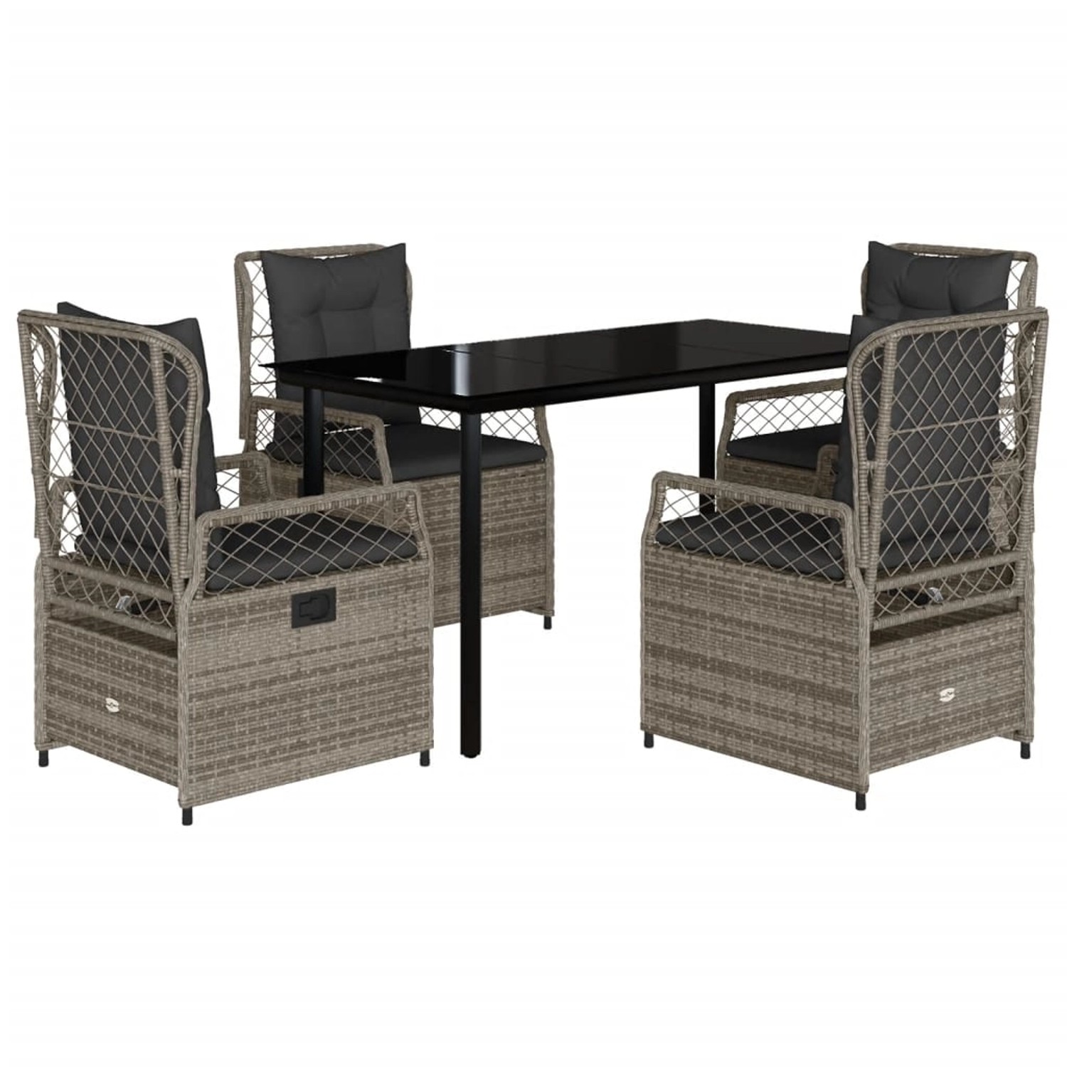 vidaXL 5-Tlg Garten-Essgruppe mit Kissen Grau Poly Rattan 3262994