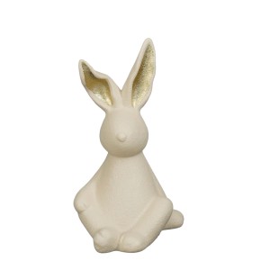 Beige/weißes Deko-Kaninchen (19 cm) von Mica Decorations mit goldenen Ohren als Dekofigur.