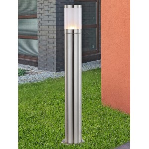 Globo Wegeleuchte XELOO aus Edelstahl, 80cm hoch, mit opalweißem Lampenschirm.