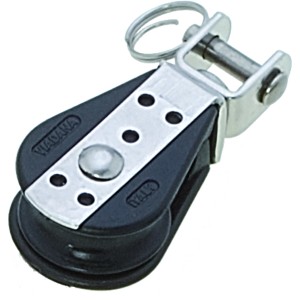 Seilflechter Mini Block mit Wirbel, Kugellager und 1 Rolle für 6 mm Schot.