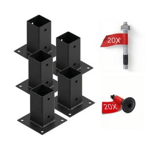 HOLLMAX 5 schwarze Aufschraubhülsen 71mm für Vierkantpfosten, pulverbeschichtet, inkl. Befestigungsmaterial.