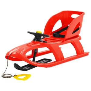 Roter Kinderschlitten mit Lenkrad, Sitz und Zugseil von vidaXL, ideal für Winterspaß.