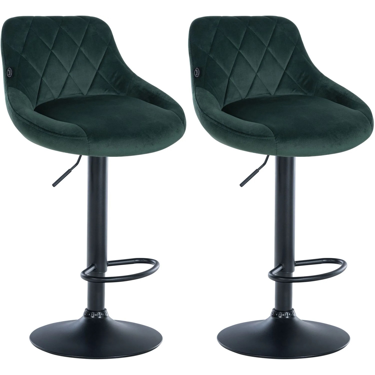 DELUKE 2er Set Barhocker FALON Samt Dunkelgrün 46x49x83cm Schwarz Barstuhl Mit Lehne Drehbar Tresenhocker Tresenstuhl