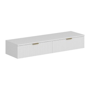 Weißer Vente-unique Fralyn Konsolentisch, 120 cm, mit 2 geriffelten Schubladen und goldenen Griffen. Moderner Wohnzimmertisch.