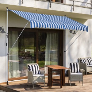 Outsunny Klemmmarkise, blau-weiß gestreift, 300x150 cm, mit Teleskopstangen. Sonnenschutz für Terrasse und Balkon.