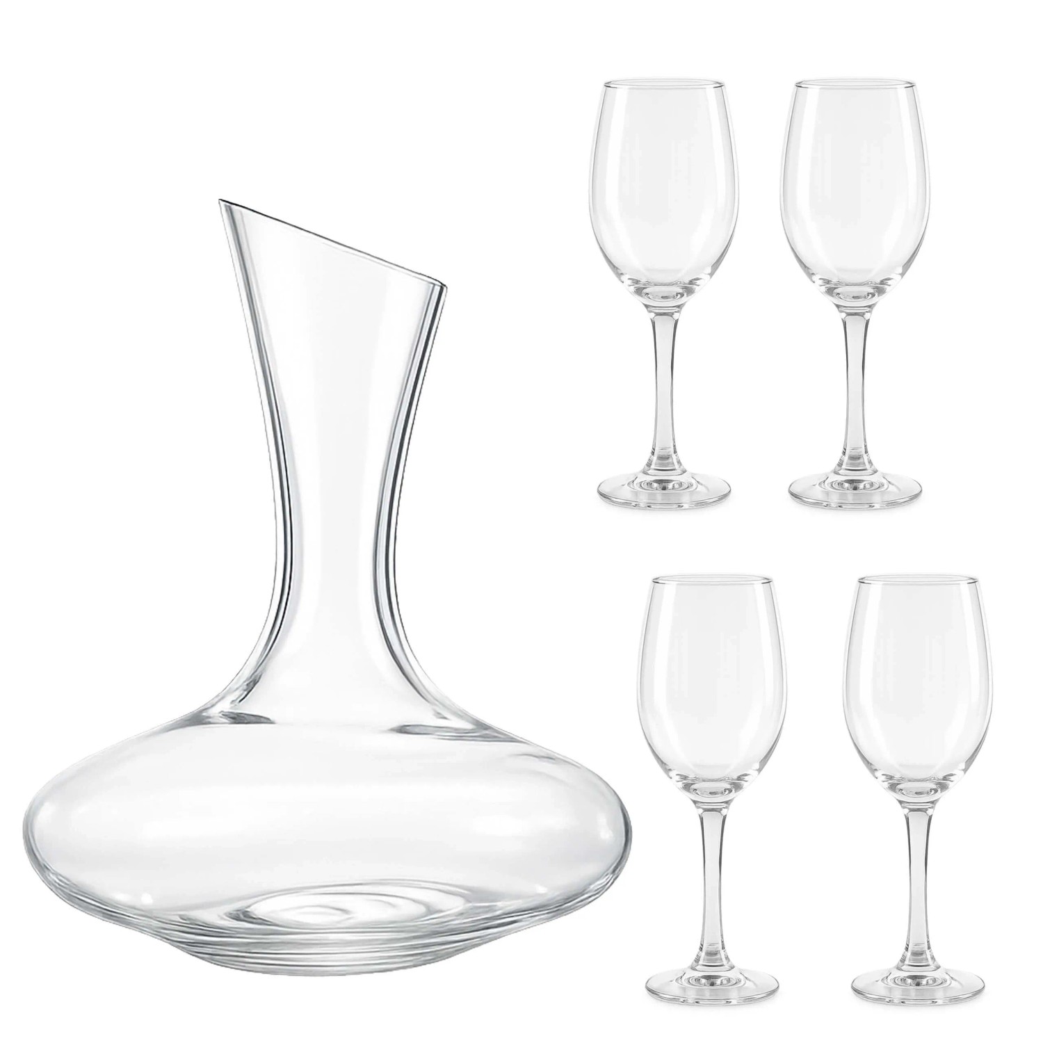 Relaxdays Weingläser Set Glas Transparent 5-teilig mit Dekanter Spülmaschinengeeignet Gläser 20 cm x 7,5 cm Dekanter 26 cm x 18 cm