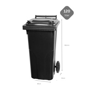 Schwarze 120 Liter Mülltonne mit Rädern aus HDPE-Kunststoff, Teil des PROREGAL SuperSparSets.