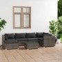 Graues 7-tlg. vidaXL Garten Lounge Set aus Polyrattan mit anthrazitfarbenen Kissen.