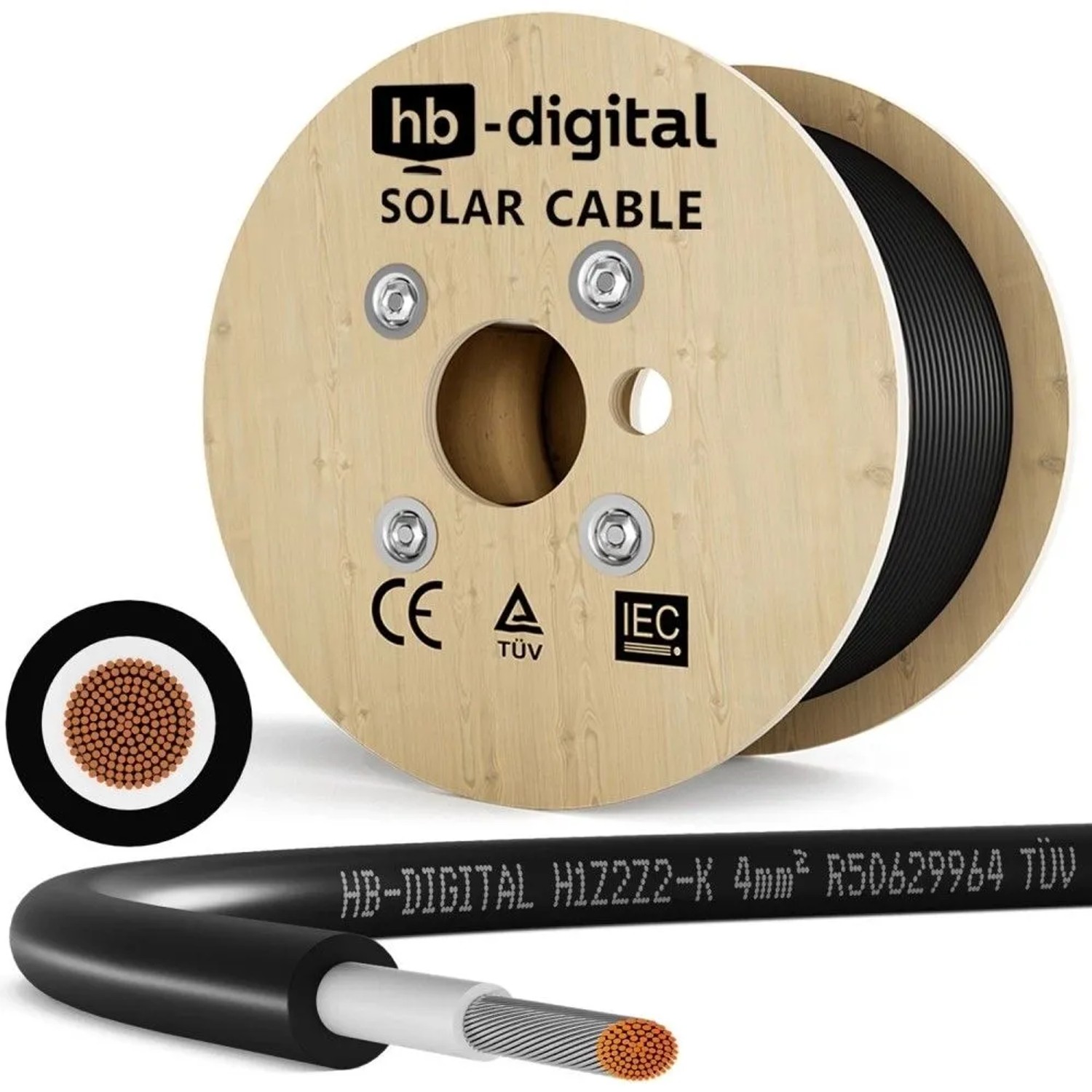 hb-digital Solarkabel 4 mm² H1Z2Z2-K TÜV Zertifiziertes PV Kabel für Solar Anlagen 300m Schwarz