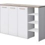 Schuhschrank Skaido 120 cm in Weiß mit heller Holzplatte, 3 Türen und 3 offenen Ablagefächern. Moderne Schuhkommode.