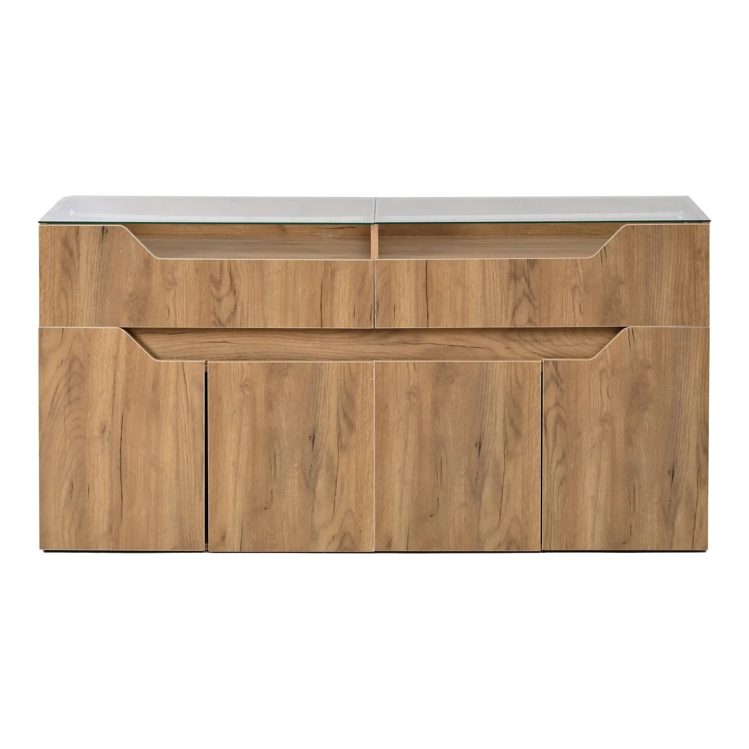 Merax Sideboard 140x40x70 cm Holzoptik Glasplatte 2 Schubladen