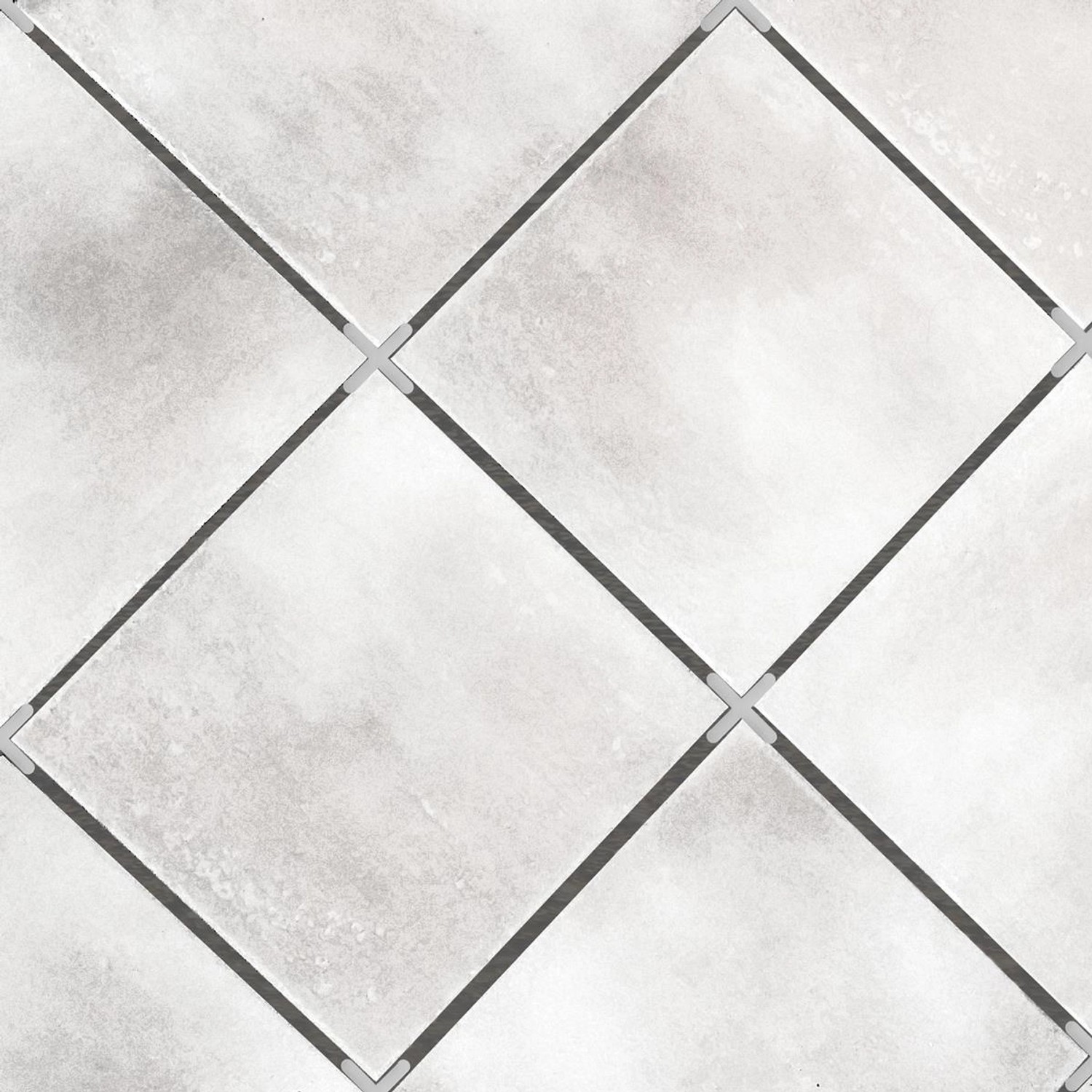 Weisse Fliesen mit 3 mm Fugenkreuzen aus Kunststoff für gleichmäßigen Abstand beim Verlegen.