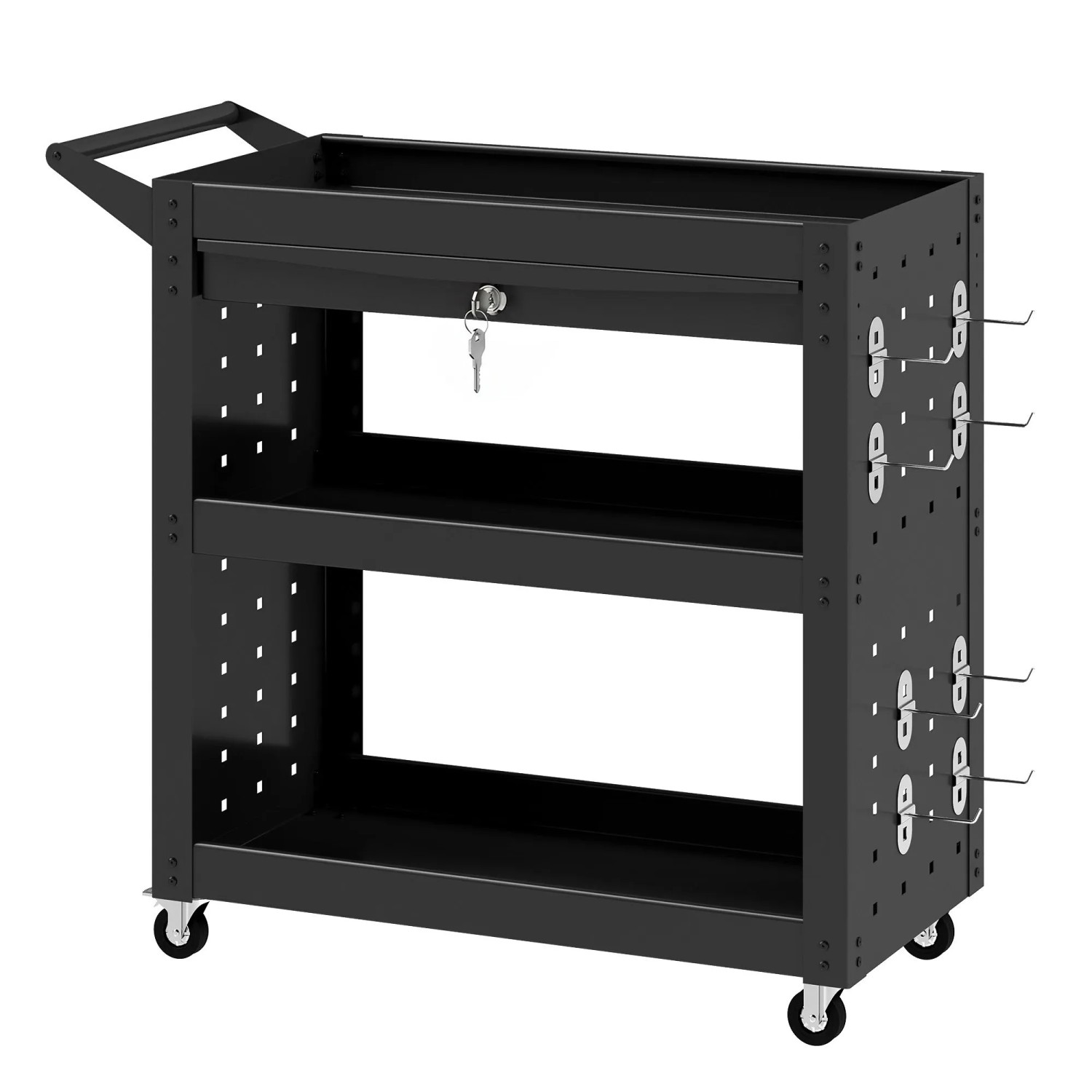 HOMCOM Tool Cart Stahl Kunststoff 78L x 35B x 73H cm Schwarz
