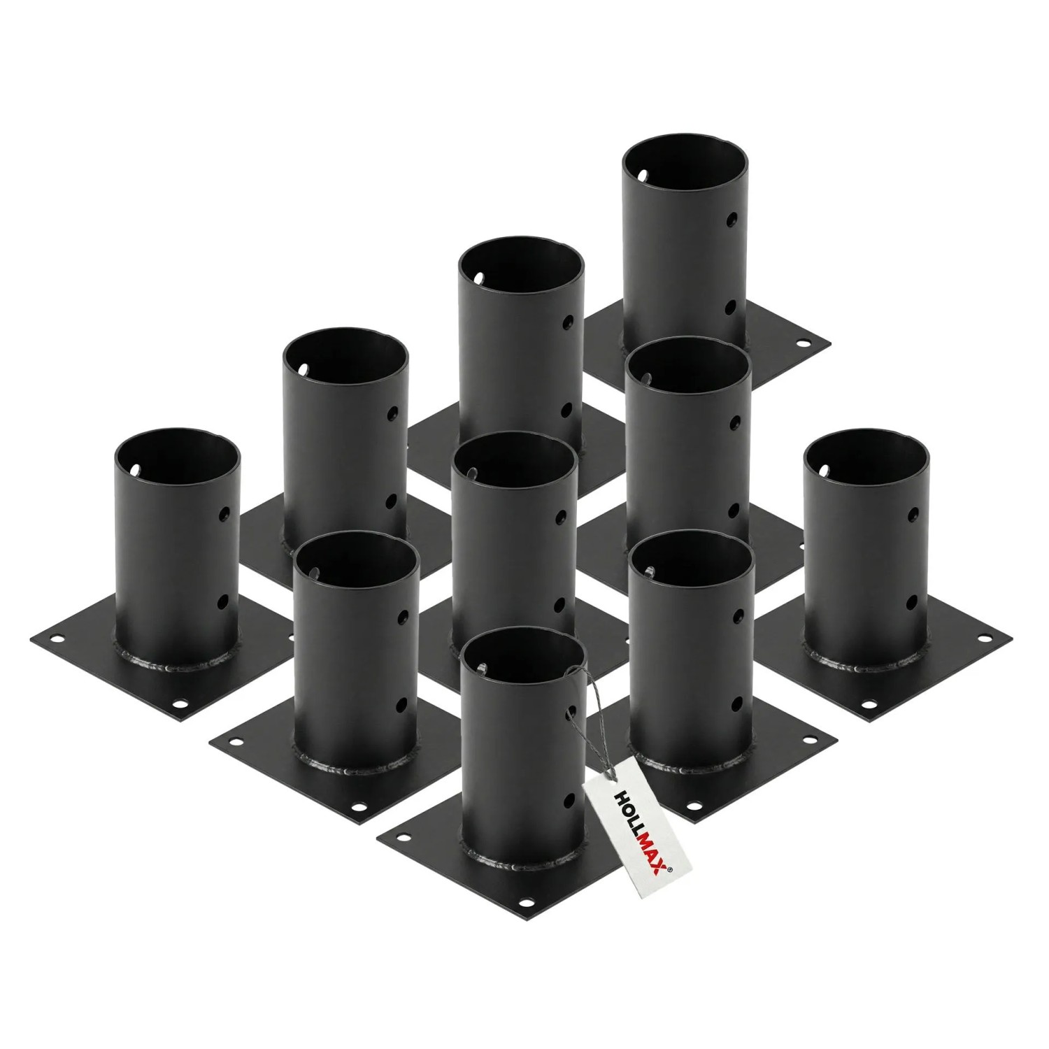 HOLLMAX 10 Stk. Aufschraubhülse/Pfostenträger 80 mm Pulverbeschichtet Schwarz für Rundholzpfosten