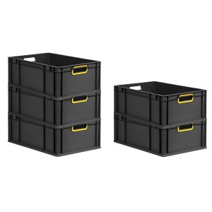 PROREGAL SparSet 5x Eurobox Nextgen Color HxBxT 22x40x60cm 44 Liter Griffe Gelb Offen Schwarz Eurobehälter Transportbox Transportbehälter