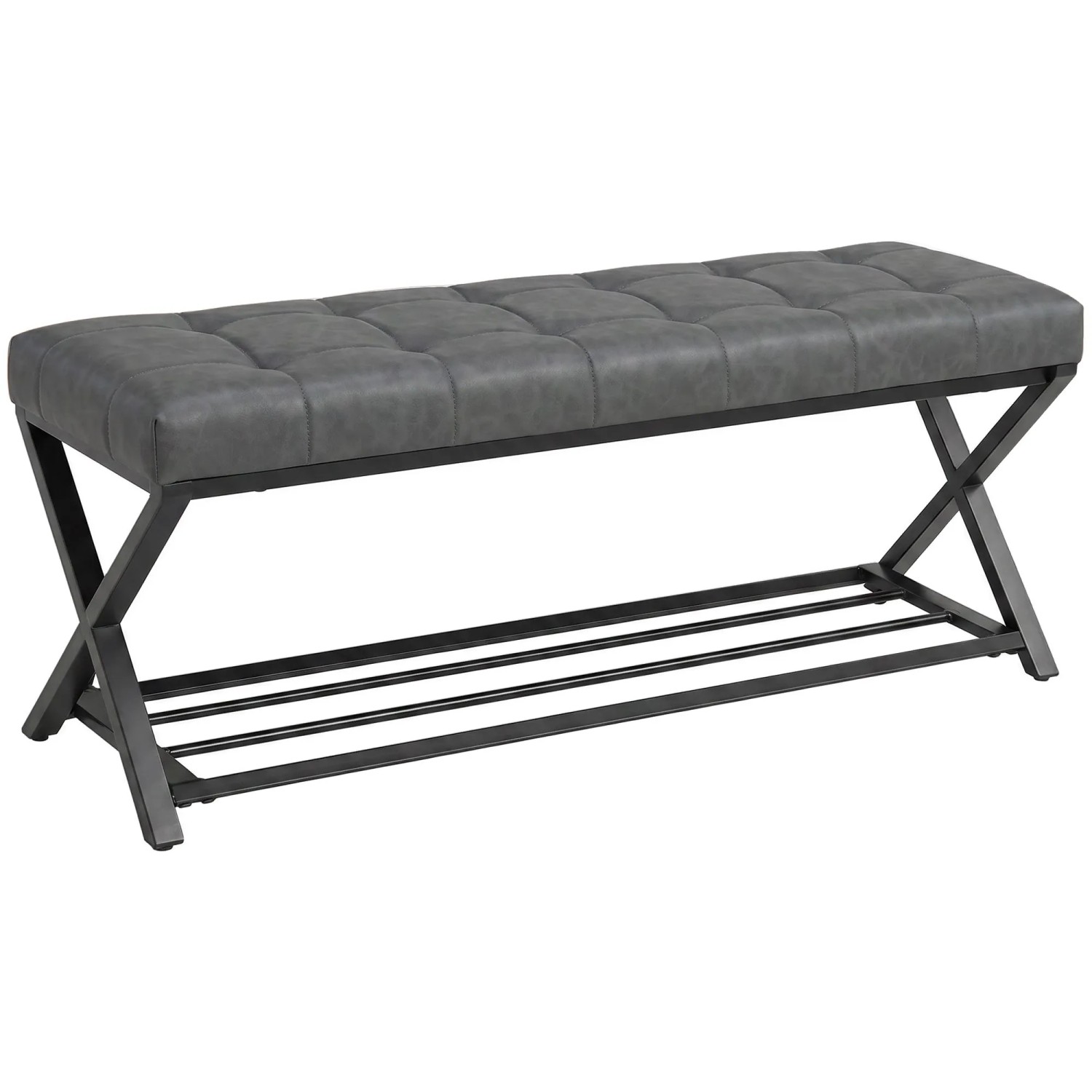 HOMCOM Shoe Bench Kunstleder Kohlenstoffstahl 112L x 37B x 47H cm Dunkelgrau