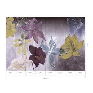 Erismann Fototapete ELLE Decoration AMARYLLIS violett mit floralem Muster.
