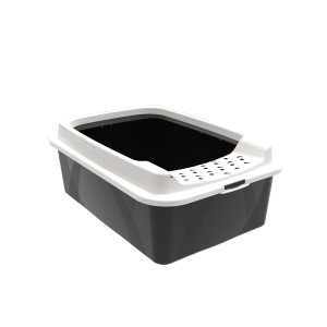 Rotho Katzentoilette Eco Bonnie Tray M, schwarz, mit Einstieg von oben und abnehmbarem Deckel.
