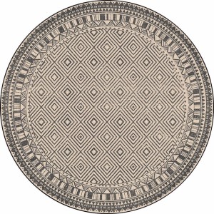 Runder Teppich Smuq Stockholm, Ø 100 cm, mit grafischem Muster für Innen- und Außenbereiche.