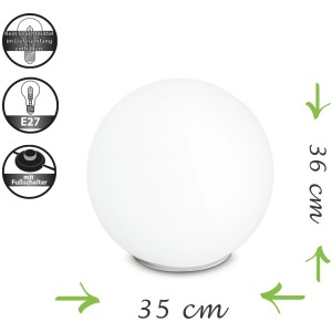 Weiße Luce Design Tischleuchte City, 35 cm Durchmesser, mit Fußschalter. Moderne Tischlampe für E27 Leuchtmittel.