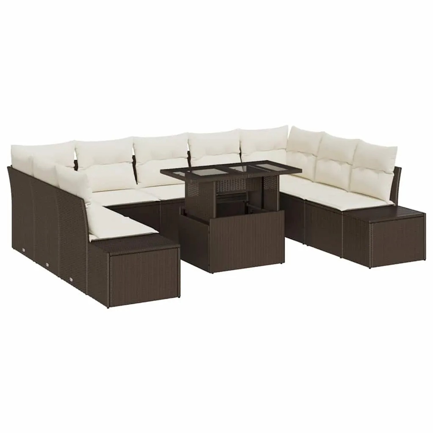 vidaXL Gartensofa-set mit Kissen 10-Tlg Braun und Creme Poly-Rattan 3349244 günstig online kaufen