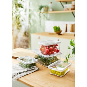 Rotho Cauma Kühlschrank-Organizer Set, 4-teilig, transparent. Küchenordnung mit Frischhaltedosen für Gemüse, Obst.