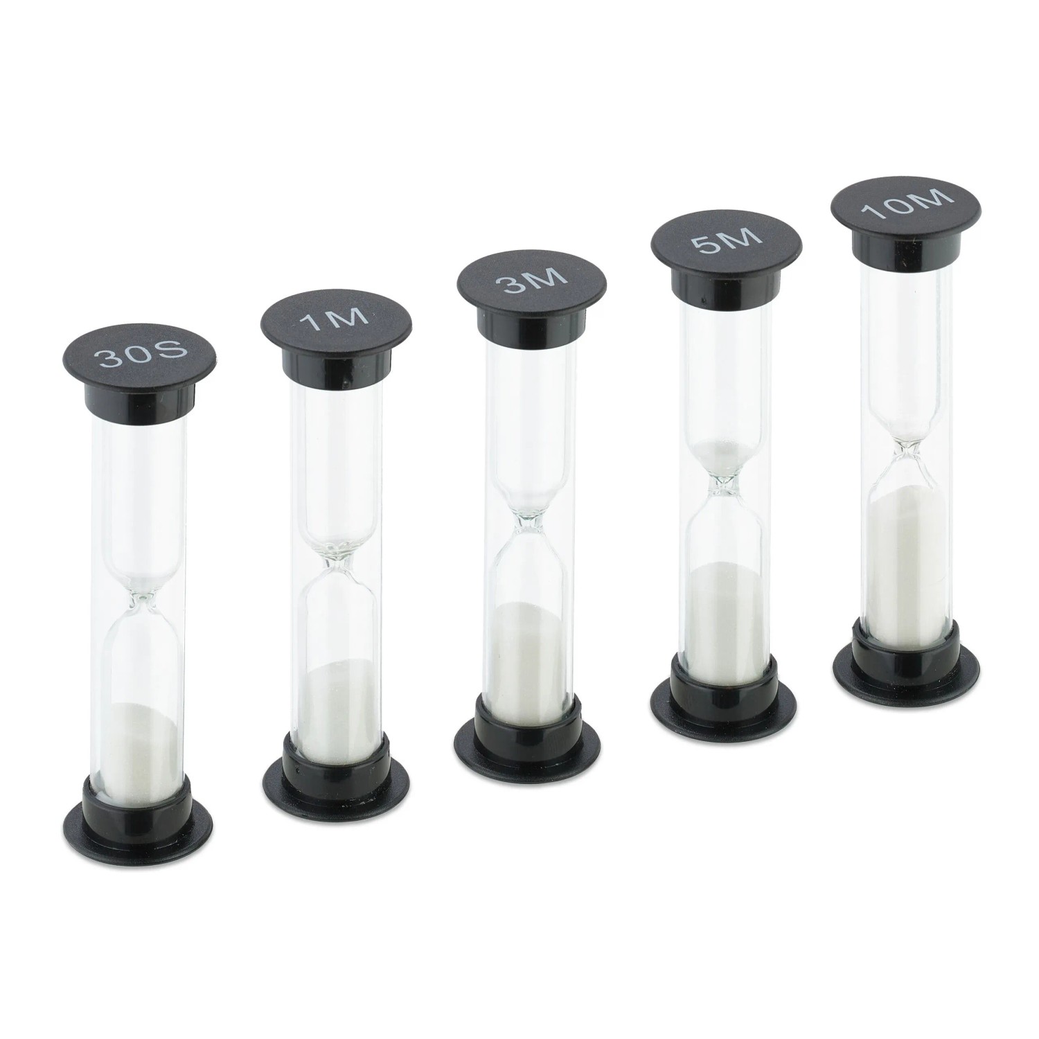 Relaxdays Sanduhren 5er Set Kunststoff Weiß Schwarz 30 Sekunden bis 10 Minuten 9 cm x ø 2,5 cm