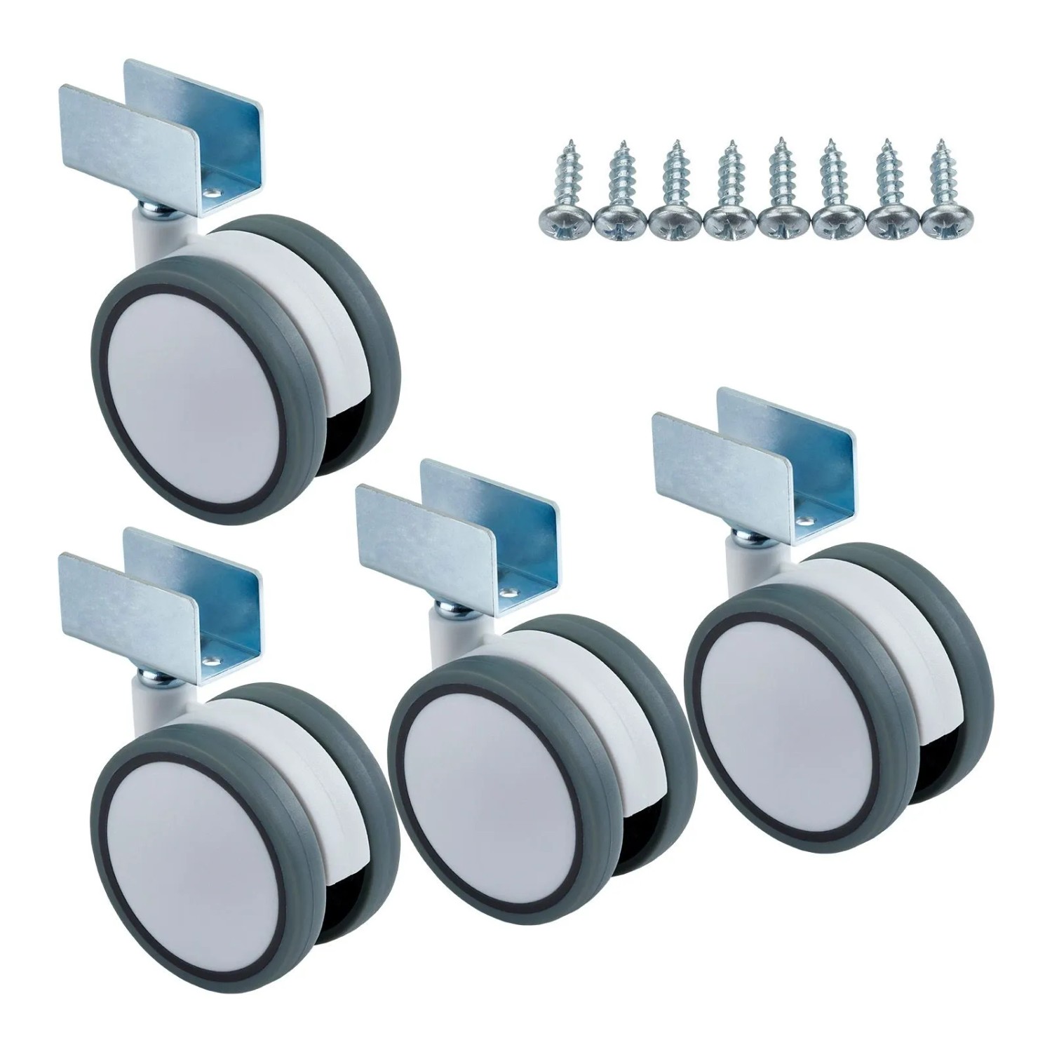 SOTECH 4er Set Möbelrolle HAMM Ø63 mm Höhe 74,5 mm Weiß Grau Ohne Bremse mit U-Profil für 19 mm Wandstärke inkl. Befesti...