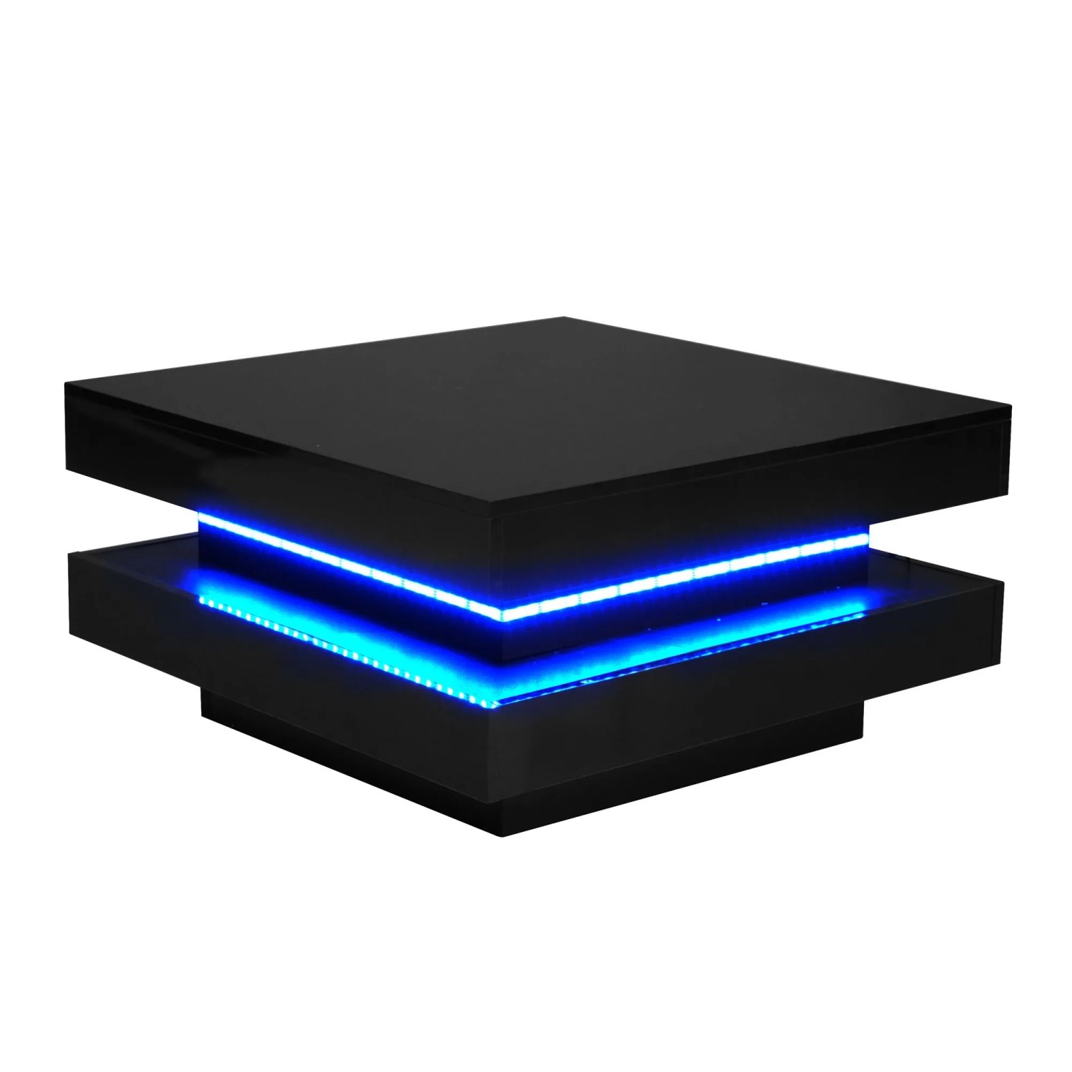 okwish Couchtisch mit 16-Farbiger LED-Beleuchtung Quadratisch 70 × 70 cm Schwarz