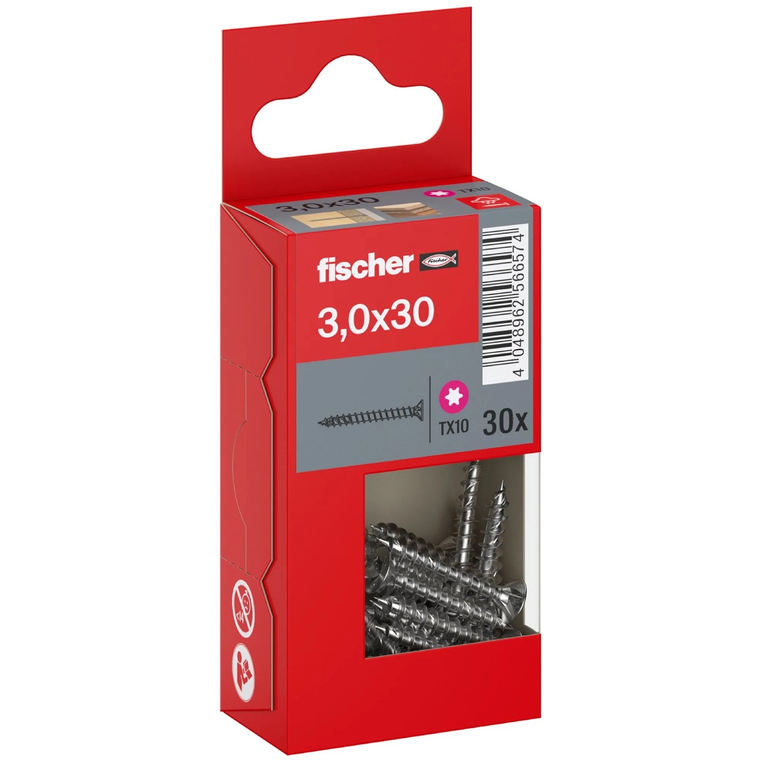 Fischer Schraube PowerFast II A2 Senkkopf TX Vollgewinde Ø 3 x 30 mm 30 Stk