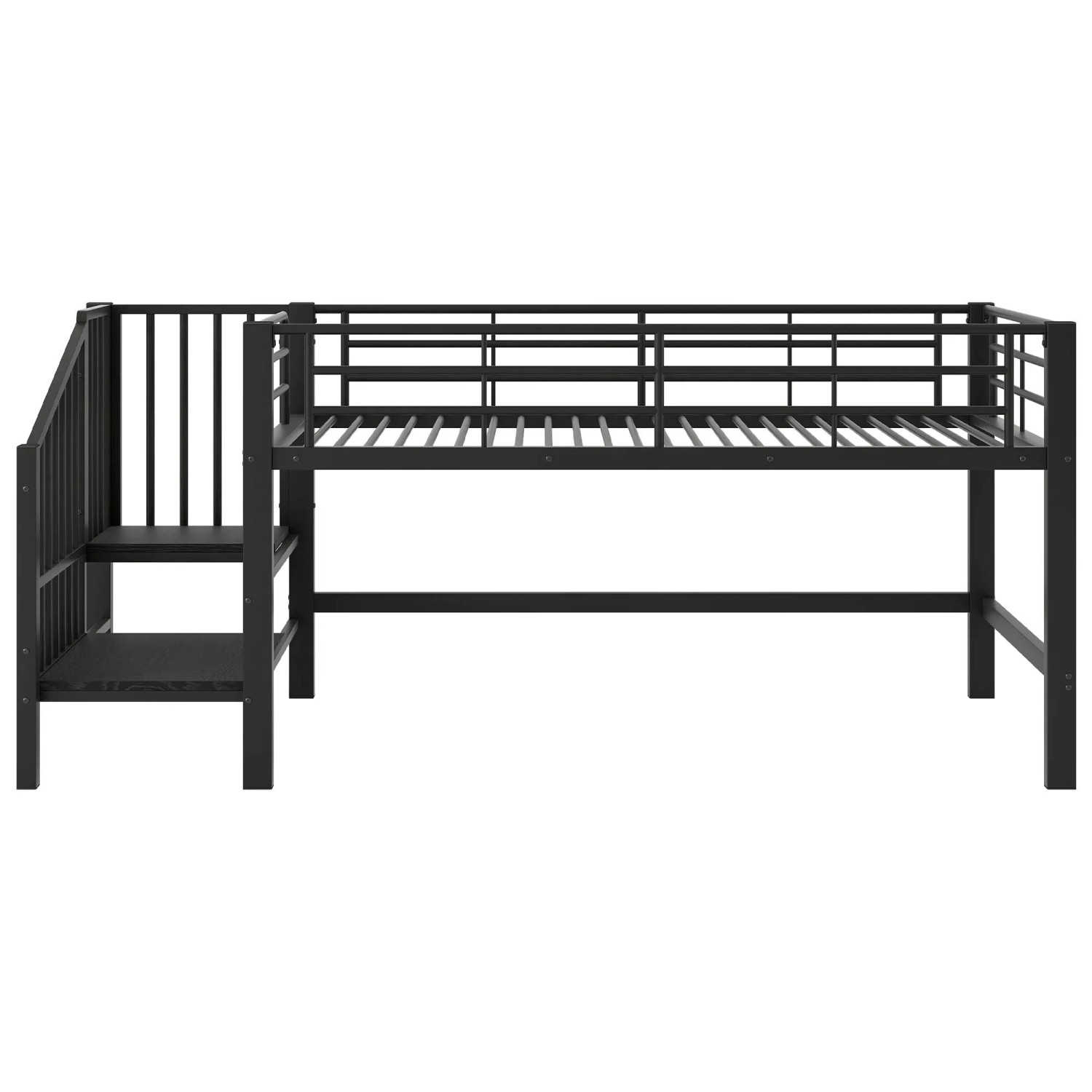 Merax Halbhohes Hochbett 90x200 cm mit Stauraumtreppe Schwarz