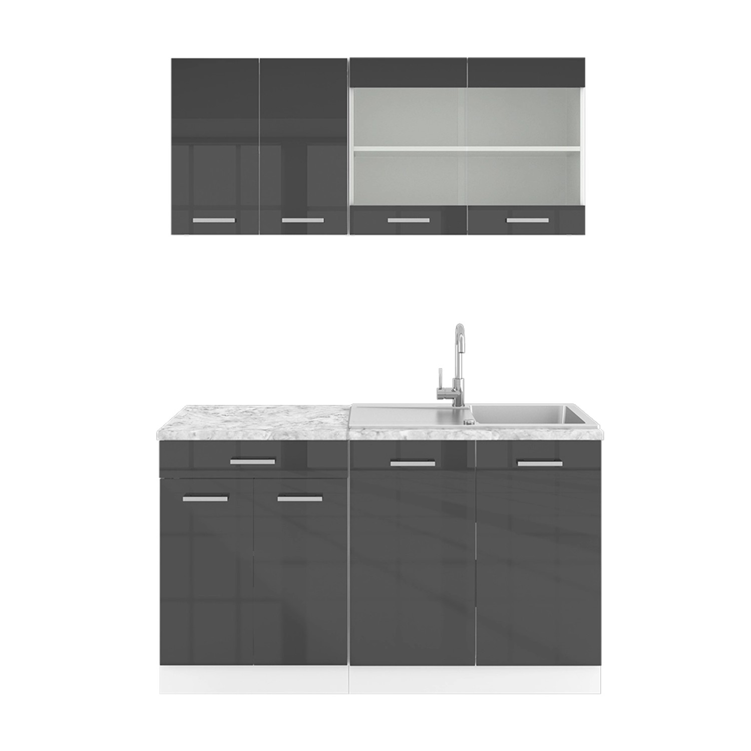Vicco R-Line Singleküche Anthrazit Hochglanz/Weiß 140 cm AP Marmor günstig online kaufen