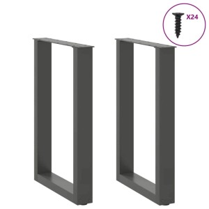 Zwei anthrazitfarbene U-förmige Esstischbeine aus Stahl (50x72-73 cm) mit Schrauben.