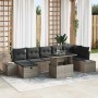 Graues 8-teiliges vidaXL Garten-Sofa-Set aus Poly Rattan mit Kissen und Stauraum.