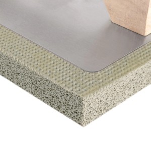 STAHLWERK Reibebrett mit Schwamm, Aluminiumplatte und Holzgriff für Putz- und Spachtelarbeiten.