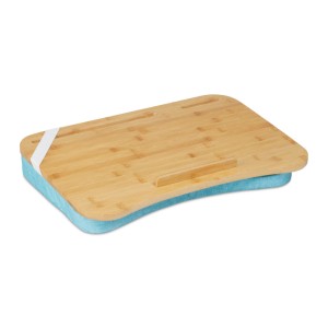 Relaxdays Laptopkissen Bambus Schaumstoff Blau Rutschfest mit Handy und Tablethalterung 8 cm x 51 cm x 36 cm 2,2 kg