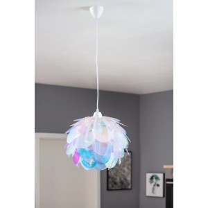 Näve Pendelleuchte Fora mit irisierendem Schirm in Blütenform. Dekorative Hängelampe für Wohn- und Schlafzimmer.
