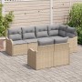 Beiges 7-teiliges vidaXL Garten-Sofa-Set aus Polyrattan mit Kissen für Terrasse und Garten.