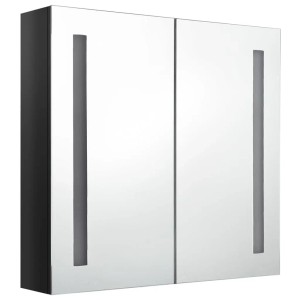 vidaXL LED-Spiegelschrank, glänzend schwarz, 62x60cm, mit zwei Spiegeltüren und seitlichen LED-Leuchten.