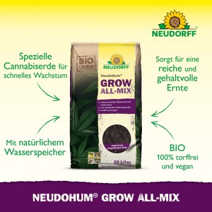 Neudorff Neudohum Grow All-Mix Pflanzerde, 20 l Sack, torffrei und vegan für schnelles Wachstum.