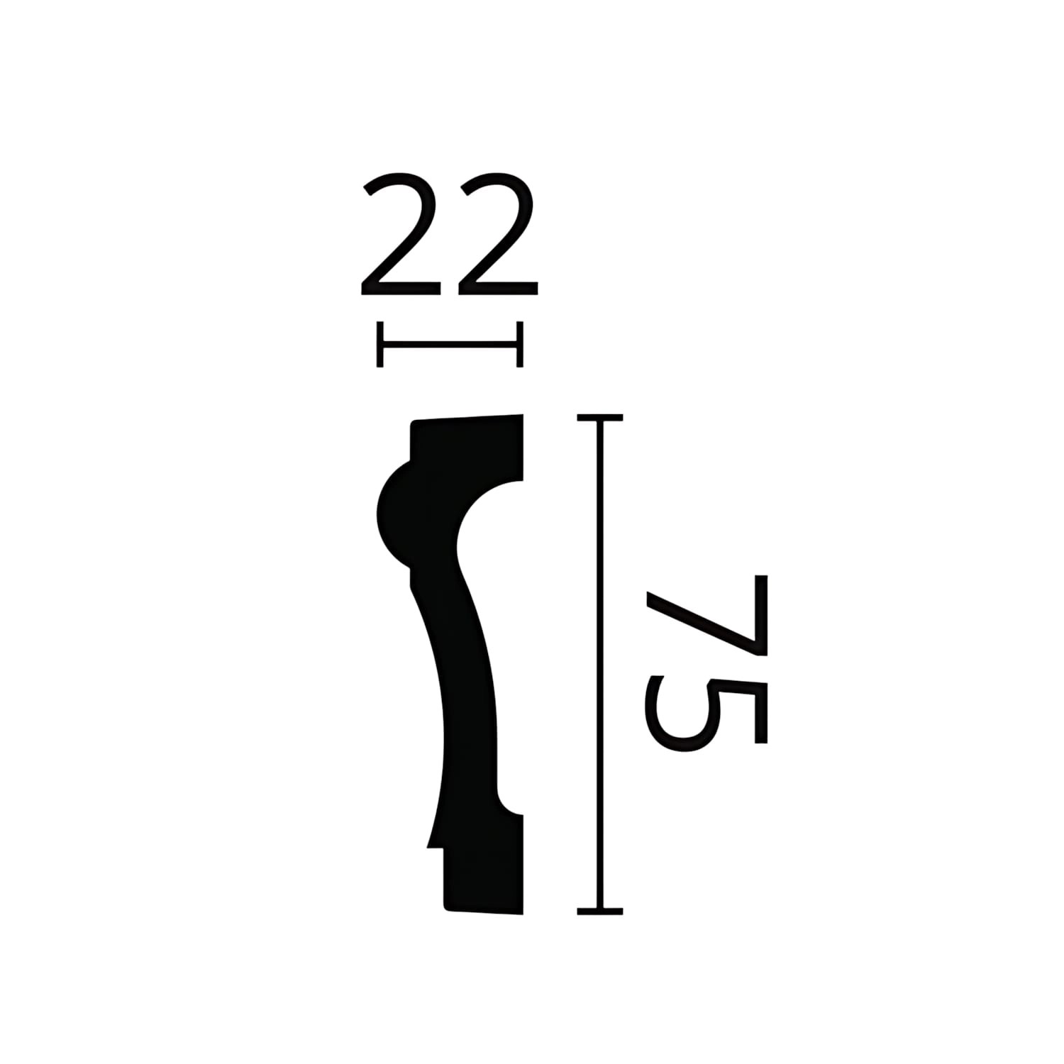 Abbildung der Maße der weißen NOEL & MARQUET NMC WL6 Türumrandung WALLSTYL (Höhe 75 mm, Breite 22 mm).
