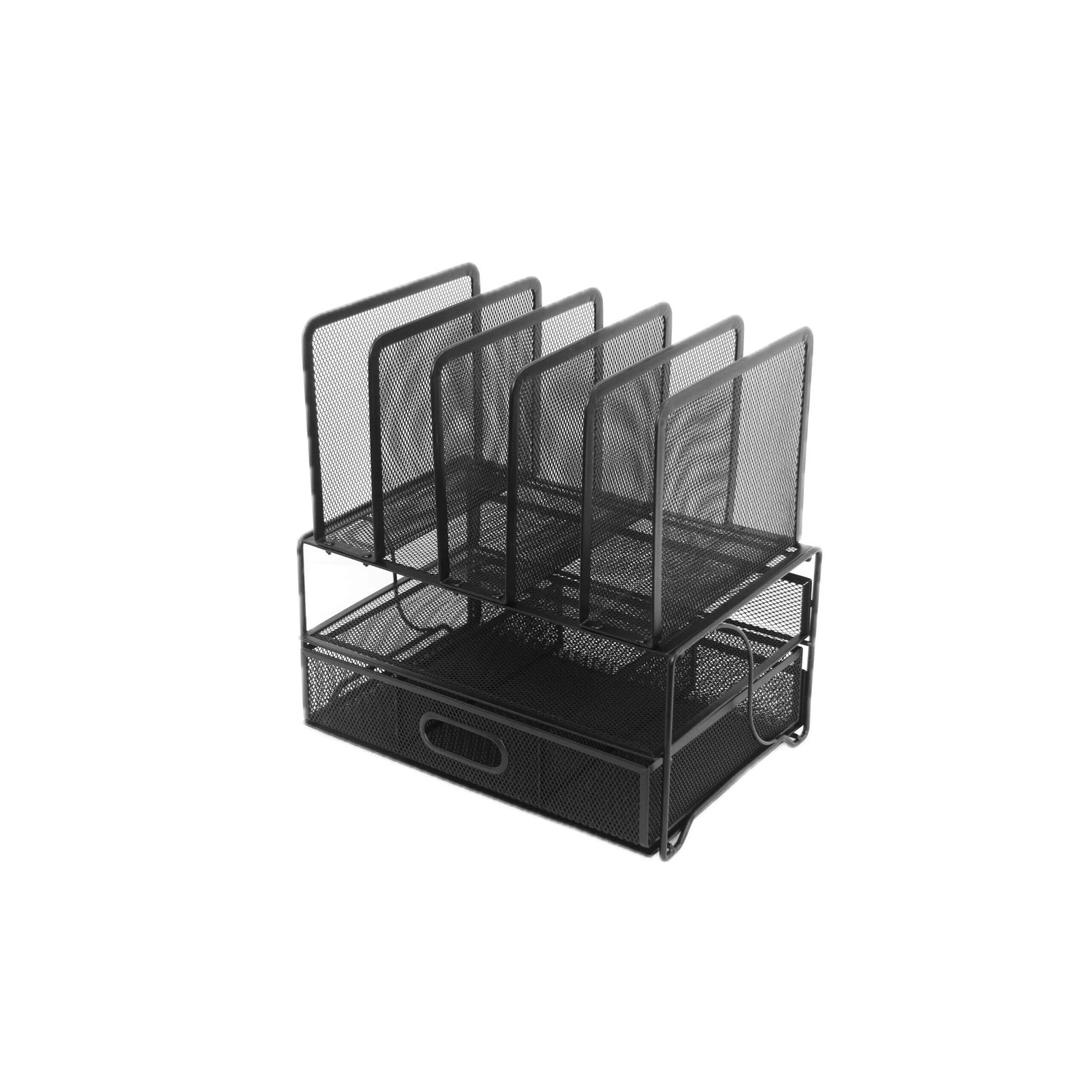 Relaxdays Schreibtisch Organizer Stahl Schwarz mit Schublade 36 cm x 35 cm x 24,5 cm